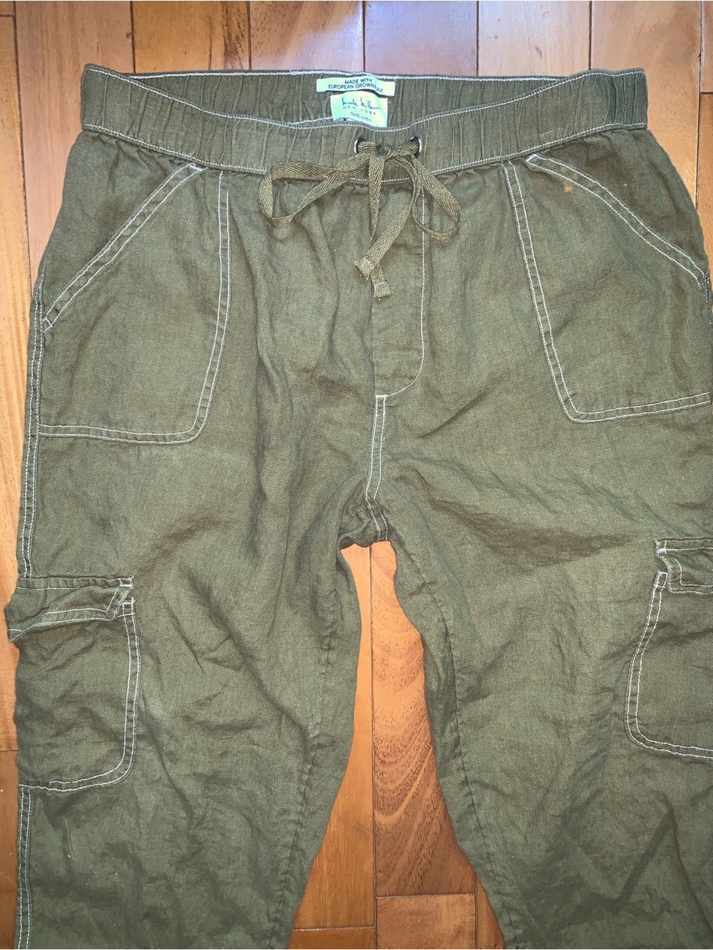 NEW Utility Cargo Linen Pants European Flax Cargo Jogger Olive - Picture 2 of 10